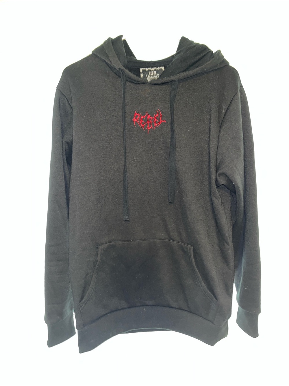 Rebel Vengeance Black Hoodie with Red Embroidered Logo Printed Back